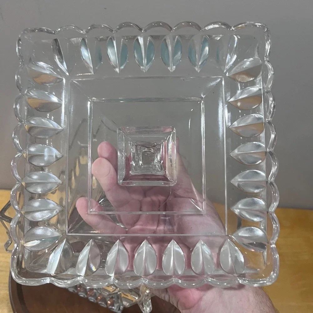 Vtg Adams & Co 1890s EAPG Crystal Wedding Box Victorian Clear Glass Lid Pedestal